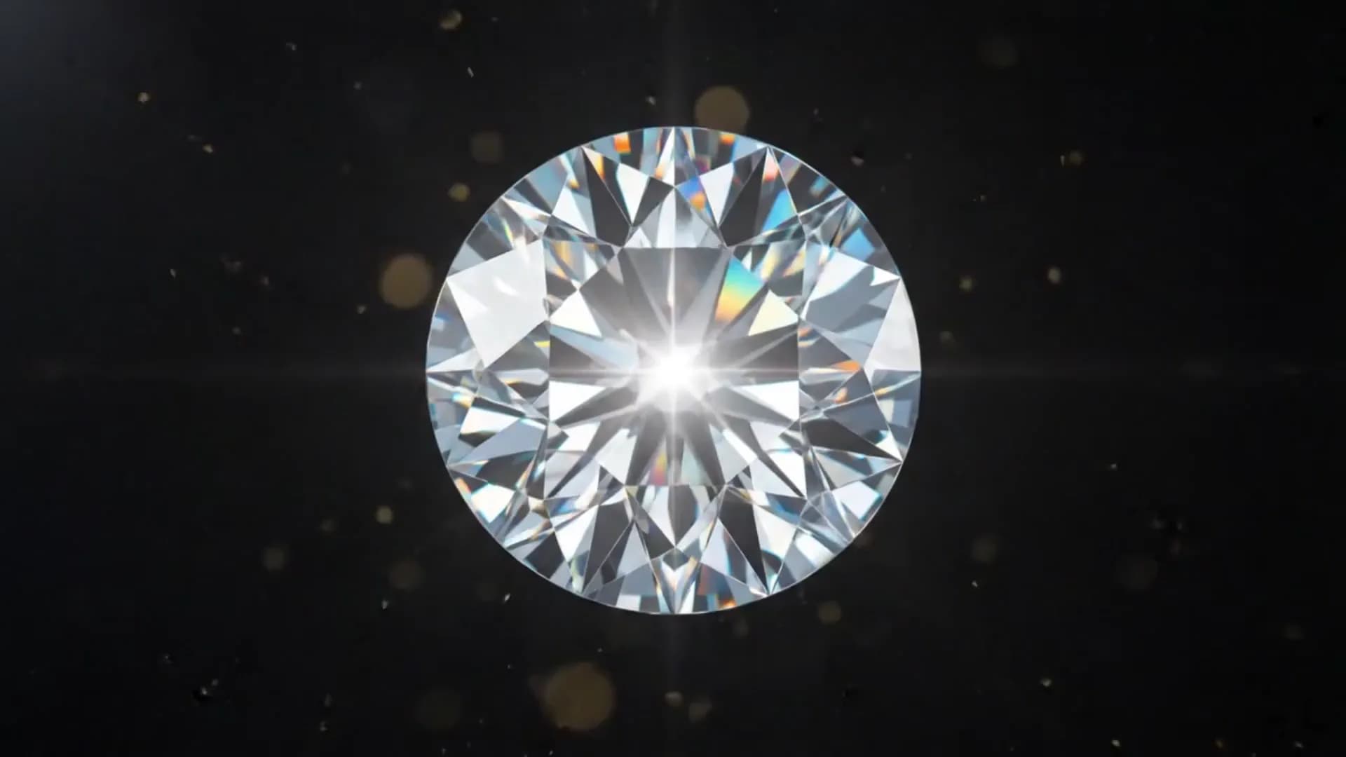 A brilliant-cut diamond viewed face-up under inspection light